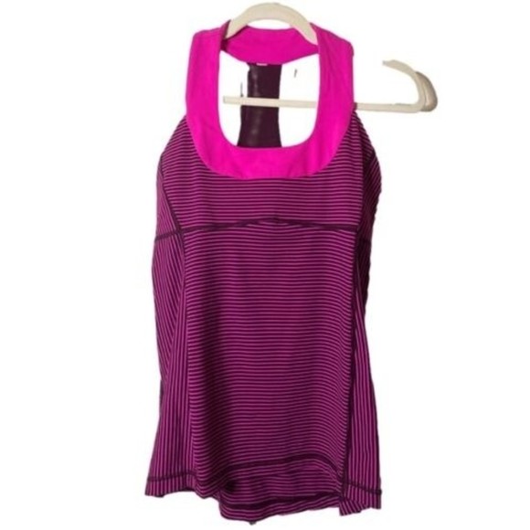 💜 Lululemon Scoop Neck Tank Hyper Stripe Raspberry Glo Light | Size 10‎ 💜 - Picture 1 of 3